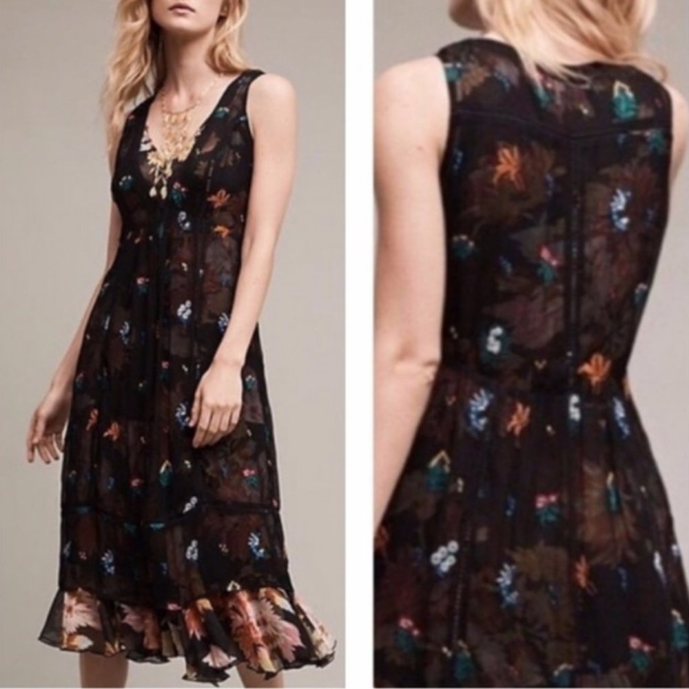 Anthropologie Floreat Garden Stroll Sheer Midi